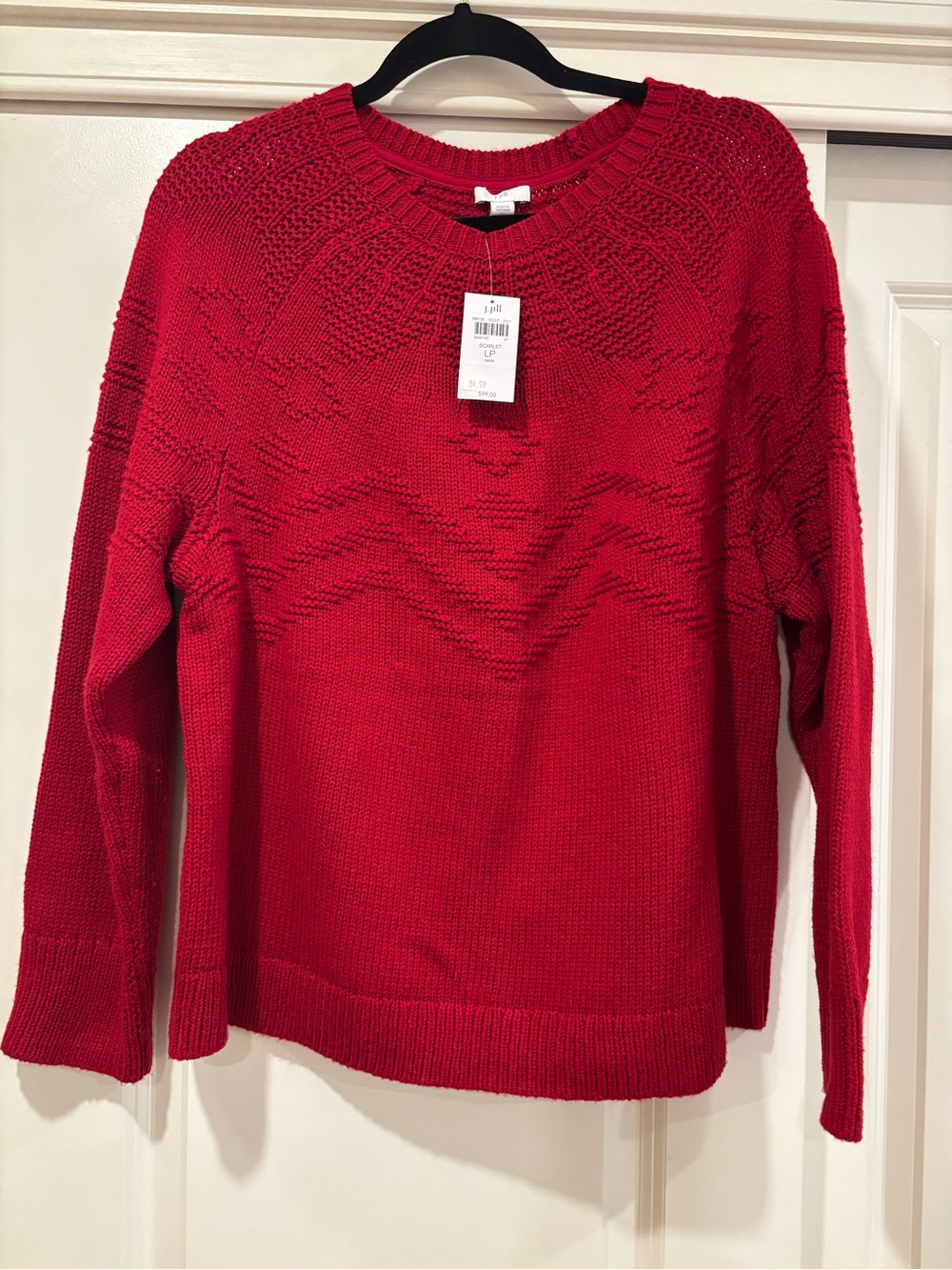 J. Jill Red Textured Crewneck Sweater